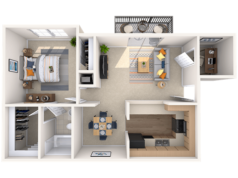 Floor plan for 1 bed, 1 bath, 785 sqft